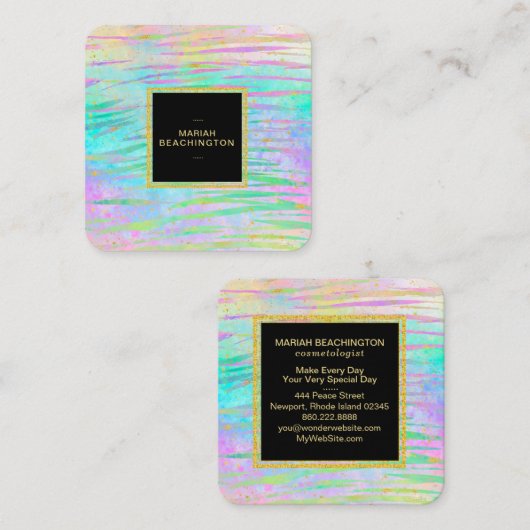 ** はっきりしたカラフル抽象芸術動物AP93金ゴールドネオン スクエア名刺 (正面/裏面)