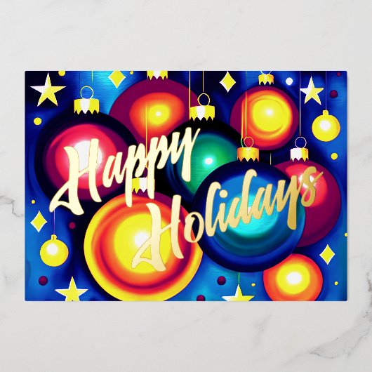 はっきりしたカラフル色彩の鮮やかオーナメントレトロ 箔シーズンカード (正面)