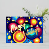 はっきりしたカラフル色彩の鮮やかオーナメントレトロ 箔シーズンカード (立ち正面)