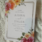 はっきりしたカラフル花結婚金ゴールド 箔招待状