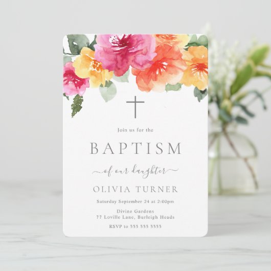 はっきりしたカラフル鮮やかフローラ洗礼 招待状 (スタンド正面)