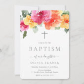 はっきりしたカラフル鮮やかフローラ洗礼 招待状 (正面)
