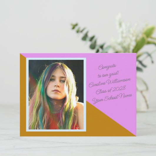 はっきりしたカラフル10代のレトロ写真卒業クラス 案内状 (スタンド正面)