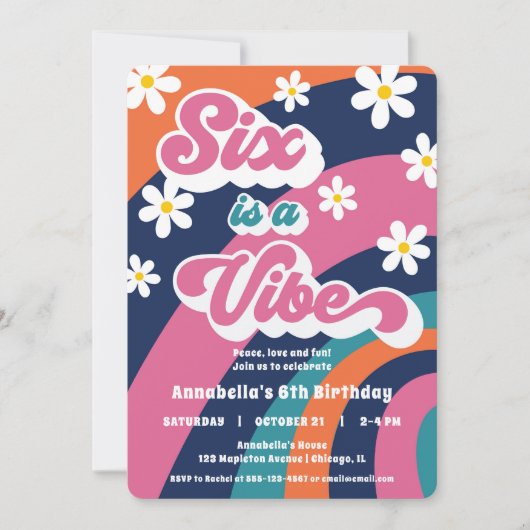 はっきりしたカラフル6歳の誕生日6歳はVibe groovyである 招待状 (正面)