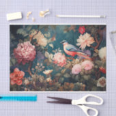 はっきりしたカラフル・トワール・ド・ジュイの鳥と花模様 薄葉紙 (クラフト)