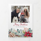 はっきりしたカラフルChristmas Pointsettias Family写真 三つ折りカード (カバー)