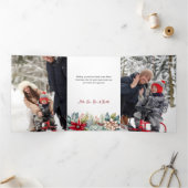 はっきりしたカラフルChristmas Pointsettias Family写真 三つ折りカード (内部)