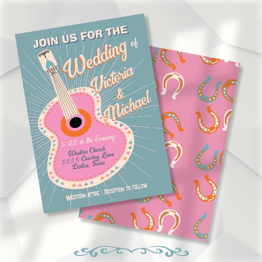 はっきりしたカラフルCowboy Western Guitar結婚の 招待状