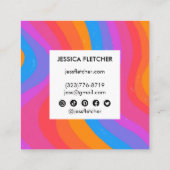 はっきりしたカラフルSocial Icons Minimalistの曲線 スクエア名刺 (裏面)