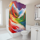 はっきりしたカラーズマウンテンフォレストリバーランドスケープ シャワーカーテン (インサイチュ)
