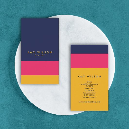 はっきりしたカラー鮮やかブロック縦ソーシャルメディア 名刺