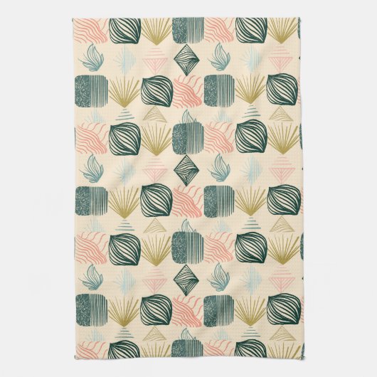 はっきりしたカリブのBoho Buttercream キッチンタオル (縦)