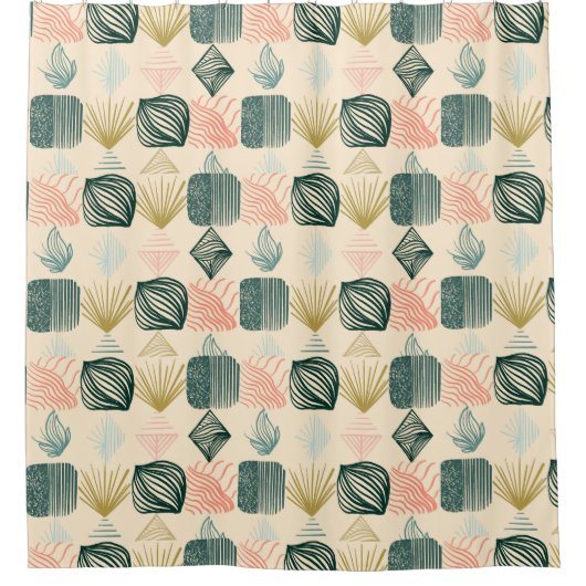 はっきりしたカリブのBoho Buttercream シャワーカーテン (正面)