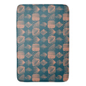 はっきりしたカリブのTribal Mudcloth:ティール（緑がかった色）、コーラルスロー バスマット (正面縦)