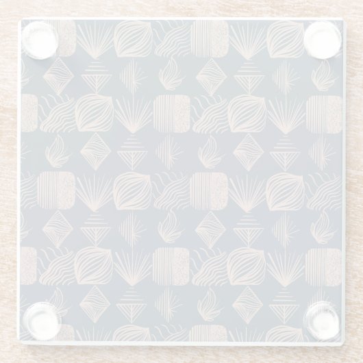 はっきりしたカリブのTribal Mudcloth:ネイビーブルー、ピンク ガラスコースター (裏面)