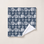 はっきりしたカリブのTribal Mudcloth：ネイビーブルー&ホワイト、 バスタオルセット (ウォッシュタオル)