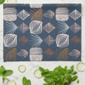 はっきりしたカリブのTribal Mudcloth：ネイビーブルー、ボホ キッチンタオル (折り畳み)