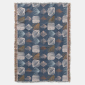 はっきりしたカリブのTribal Mudcloth:ネイビーブルー、ボホ スローブランケット (正面縦)