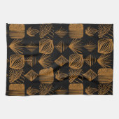 はっきりしたカリブのTribal Mudcloth:ブラック、金ゴールド キッチンタオル (横)