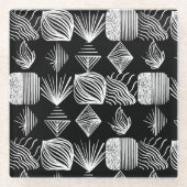 はっきりしたカリブのTribal Mudcloth – 白黒 ガラスコースター (正面)