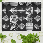 はっきりしたカリブのTribal Mudcloth – 白黒 キッチンタオル (折り畳み)