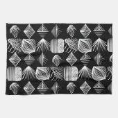 はっきりしたカリブのTribal Mudcloth – 白黒 キッチンタオル (横)