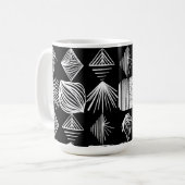 はっきりしたカリブのTribal Mudcloth – 白黒 コーヒーマグカップ (正面左)