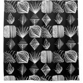 はっきりしたカリブのTribal Mudcloth – 白黒 シャワーカーテン (正面)