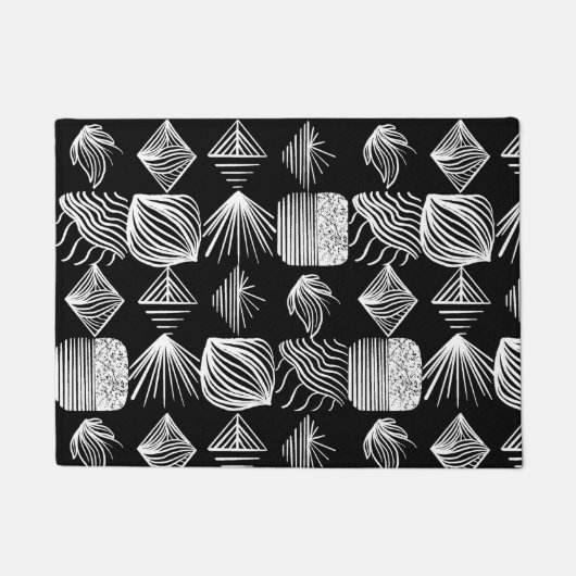 はっきりしたカリブのTribal Mudcloth – 白黒 ドアマット (正面)