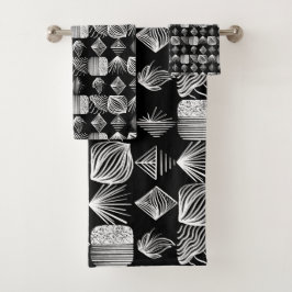 はっきりしたカリブのTribal Mudcloth – 白黒 バスタオルセット