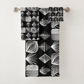 はっきりしたカリブのTribal Mudcloth – 白黒 バスタオルセット