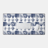 はっきりしたカリブのTribal Mudcloth：白、ネイビーブルー デスクマット (キーボード&マウス)