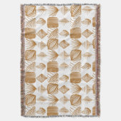 はっきりしたカリブのTribal Mudcloth:金ゴールド、白 スローブランケット (正面縦)