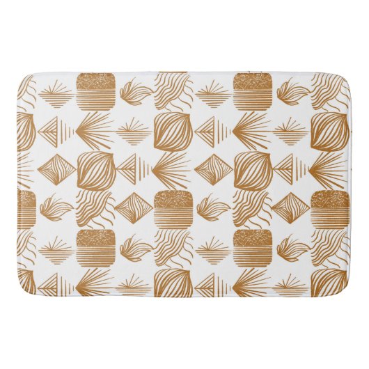 はっきりしたカリブのTribal Mudcloth:金ゴールド、白 バスマット (正面)