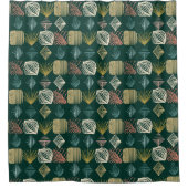 はっきりしたカリブのTribal Mudcloth:Bohoティール(緑がかった色) シャワーカーテン (正面)