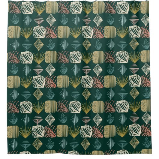 はっきりしたカリブのTribal Mudcloth:Bohoティール(緑がかった色) シャワーカーテン (正面)