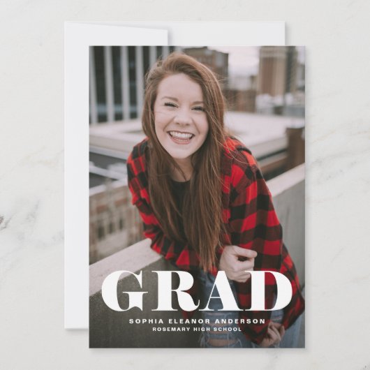 はっきりしたクラシックタイポグラフィ写真卒業 招待状 (正面)