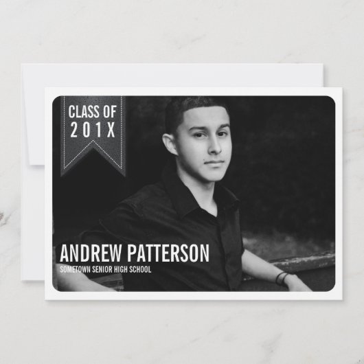 はっきりしたクラシックバナー卒業写真のお知らせ 招待状 (正面)