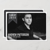 はっきりしたクラシックバナー卒業写真のお知らせ 招待状 (正面/裏面)