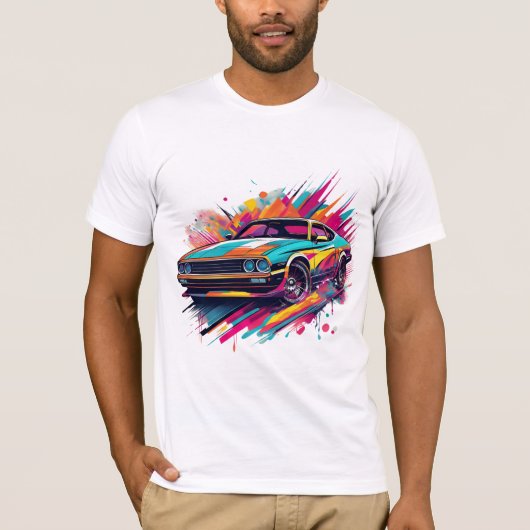 はっきりしたクラシック抽象芸術カラフル車 Tシャツ (正面)