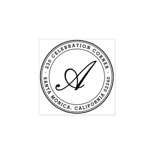 はっきりしたクラシックScript Monogramラウンド差出人住所 ラバースタンプ (インプリント)