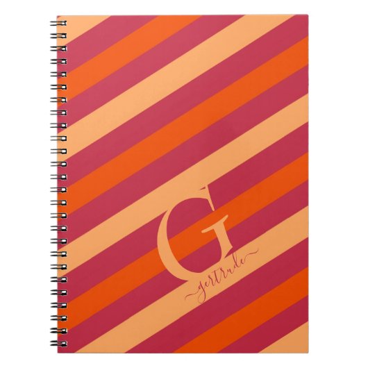 はっきりしたクランベリーレッド、オレンジ、桃ストライプ色 ノートブック (正面)