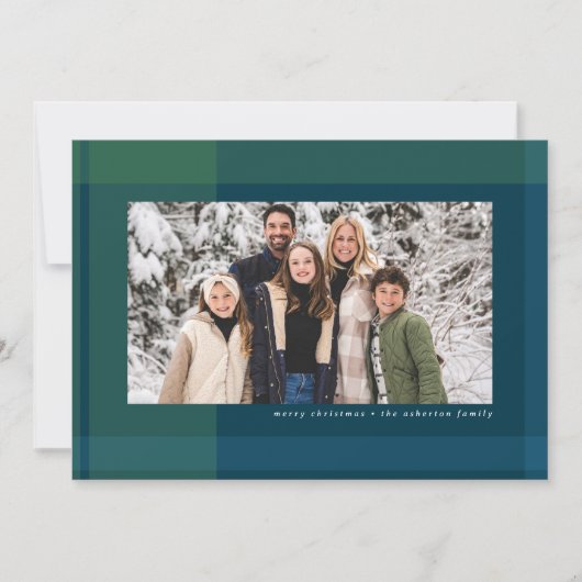 はっきりしたクリスマスのプシンプルライド海軍の緑の写真 シーズンカード (正面)