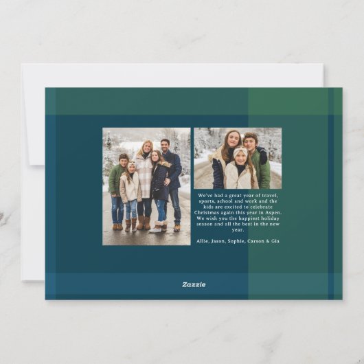 はっきりしたクリスマスのプシンプルライド海軍の緑の写真 シーズンカード (裏面)