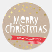 はっきりしたクリスマスタイポグラフィクール金ゴールド筏 ラウンドシール (正面)
