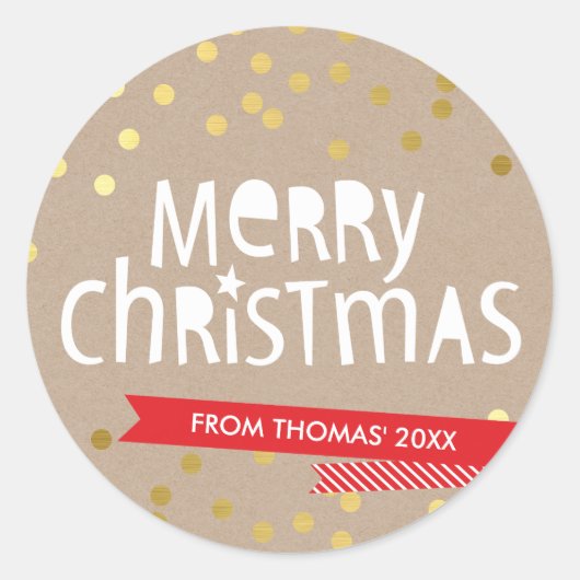 はっきりしたクリスマスタイポグラフィクール金ゴールド筏 ラウンドシール (正面)