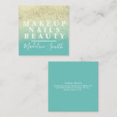 はっきりしたグリッターフェイクティール（緑がかった色）金ゴールドメイクアップアーティスト爪、 ネイル スクエア名刺 (正面/裏面)