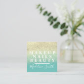 はっきりしたグリッターフェイクティール（緑がかった色）金ゴールドメイクアップアーティスト爪、 ネイル スクエア名刺 (スタンド正面)