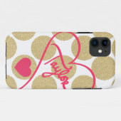 はっきりしたグリッター金ゴールドドットハートと手書き名 Case-Mate iPhoneケース (裏面(横))
