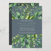 はっきりしたグリーナリースチールブルーブライダルシャワーモダン 招待状 (正面/裏面)